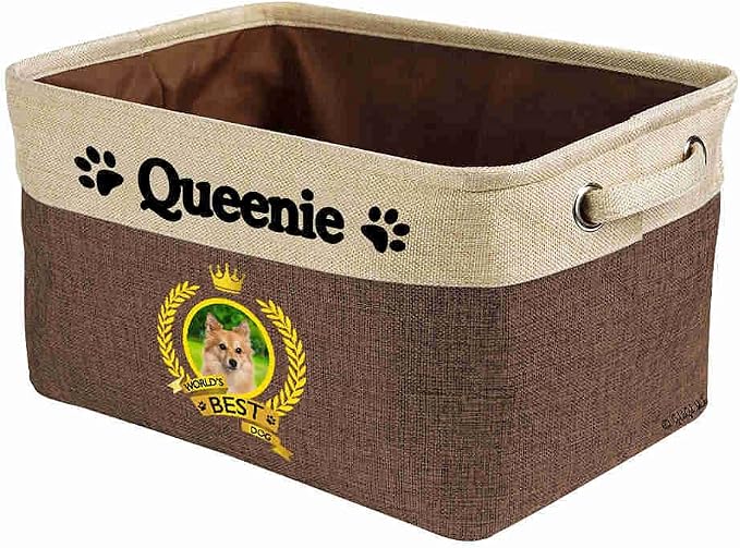 Custom Name Collapsible Dog Toy Storage Basket Bin World's Best Dog Pomeranian Foldable Pet Toy Box Closet Shelf Baskets Organizer for Bedroom Home Dog Cat with Handles Brown