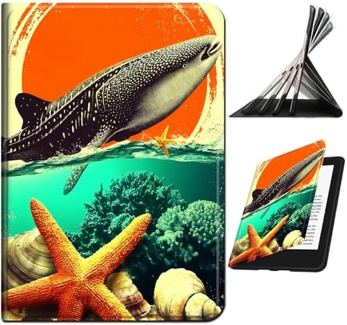 Case for Samsung Galaxy Tab S10+ Plus 2024/ S9 FE Plus/ S9 Plus 12.4" 2023 | Slim Leather Smart Cover with Multi-Angle Anti-Slip Stand [Auto Wake/Sleep] Shell for Women Men, Whale Sunset Starfish