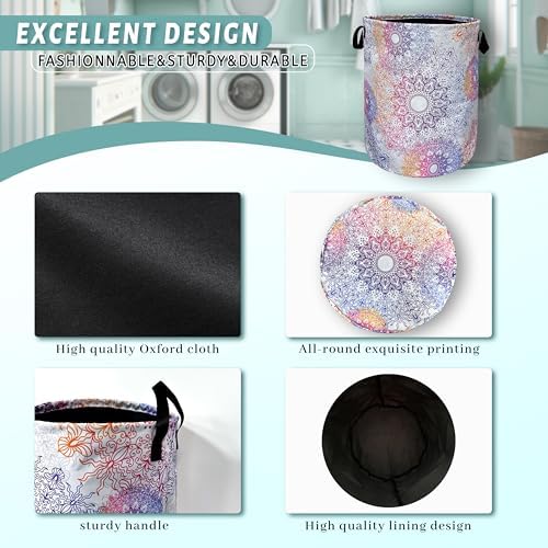 Colorful Mandala Laundry Basket Foldable Oxford Cloth Hamper 18.9"x16.5"