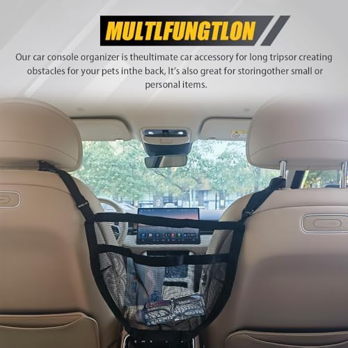 Car Mesh Organizer, Between Seat Car Organizer, Barrier of Backseat Pet Kids, Universal Car Interior Accessories Net Pocket Vehicle Mesh Organizer Suitable for Most Cars, SUVs (Black)