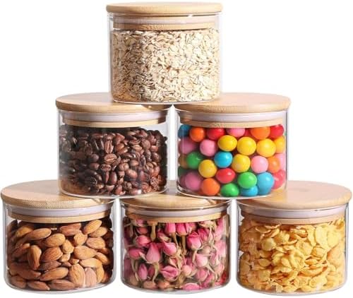 ComSaf Glass Storage Containers with Lids 0.5 Qt, 6 Pack Small Glass Jars | Small Glass Container, Spice Jar, Cookie, Candy, Family Snack Storage, Coffee Bar Organization, Size For Subpackage, BPA Free