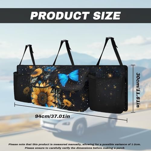 Sunflower Butterfly Car Trunk Organizer, Hanging Car Back Seat Storage Bag with 4 Pockets, Universal Automotive Interior Accessories, Keep Your Trunk Tidy