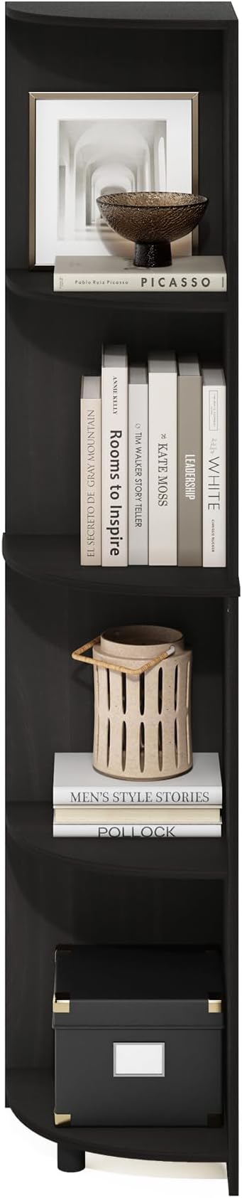 Furinno ECON Corner Shelf, 4-Tier Corner Book Shelf, Storage Shelves, Display Rack, Bookshelf, for Organization and Storage, Living Room, Home Office, Espresso