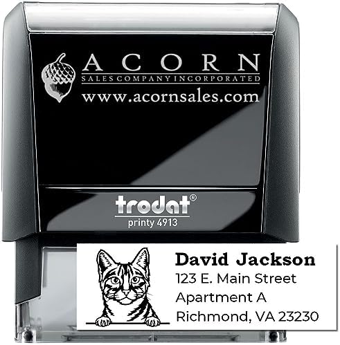 Peeking Egyptian Mau Cat Address Stamp Self-Inking - Clear Impressions | Personalized Address Stamp Egyptian Mau Cat. Custom Address Stamp for Holiday Cards. 4 case colors. Laser-cut.