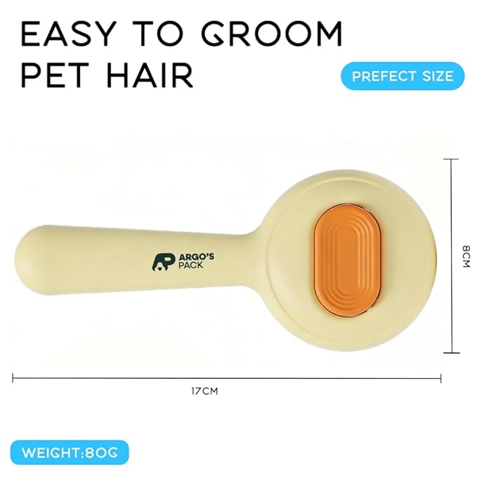 Argo's Pack - Pet Hair Remover Comb for Dogs & Cats, Effective Grooming Shedding Tool, Brush for Indoor Pets with Self-Cleaning Button, Safe Deshedding Tool for Short & Long Hair Pets (Orange)
