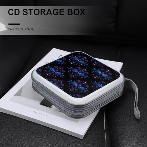 40-Disc Capacity CD/DVD Case Astrology Pisces Zodiac Sign, Hard Plastic Protective Storage Binder with Zipper, Portable Organizer for Car Home Office