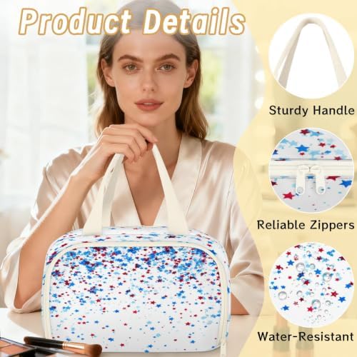 Red Blue Stars Travel Toiletry Bag for Women