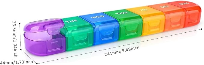 Weekly Pill Organizer Case, Large 7-Day Daily Pill Box Container | Colorful Portable Detachable Medicine Dispenser, Meds Reminder Holder for Medication, Vitamin, Fish Oil, Supplements, Capsule
