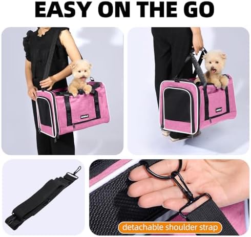 Cat Carrier for Travel, Soft-Sided, Top Loading, Privacy Curtain, to 20 lbs | Medium Pet Carry Bag Anxiety Cat, Vet Visits Car Transport, Luggage Sleeve Suitcase Attachable Small Puppy Crate Kennel Pink