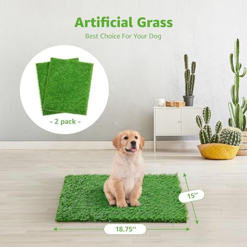 Artificial Dog Grass Pee Pad 18.75"x15" 2 Pack, Indoor Potty Training Turf | Easy to Clean, with Drainage, Reusable, Realistic, Fake Grass Mat, for Apartment, Balcony, Outddor Use