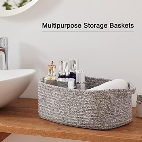 OIAHOMY 3 Pack Storage Baskets for Shelves Cotton Rope Storage Bins Grey | Woven Baskets for Storage Nursery Storage Basket with Handles Baskets for Organizing Small Baskets Gift Baskets Empty