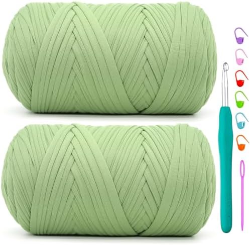 2 Pack Tshirt Yarn for Crochet,Green T Shirt Soft Elastic Fabric Chunky Thick T-Shirt Crochet Yarn for Crocheting Knitting Beginner Hand Knitting Bag/DIY Craft/Home Decor 2 * 400G-Avocado Green