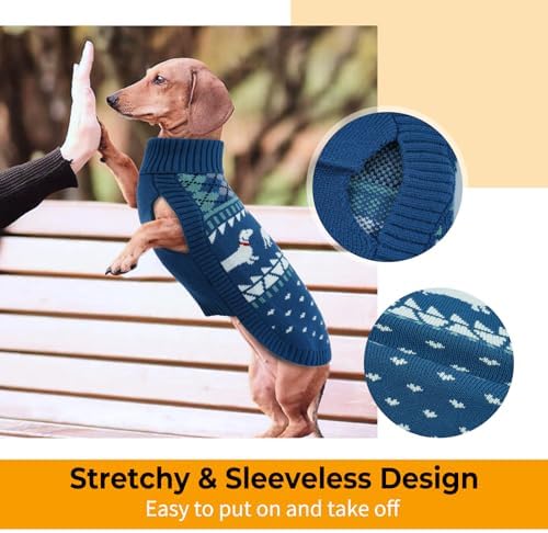 Lelepet Dachshund Sweater Turtleneck Dog Sweaters for Small Dogs (XS-XL) | Pullover Knitted Dog Coat,Cold Weather Dachshund Clothes, Fall/Winter Cozy Outfit for Wiener Dog,Stretchy Knitwear,Slate Blue