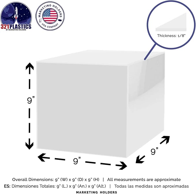 Marketing Holders 4 Pack 9 Inch White Acrylic Display Box Counter Retail Merchandise Storage Bin with Open Bottom No Lid Flippable Cubby for Tradeshows and Expos