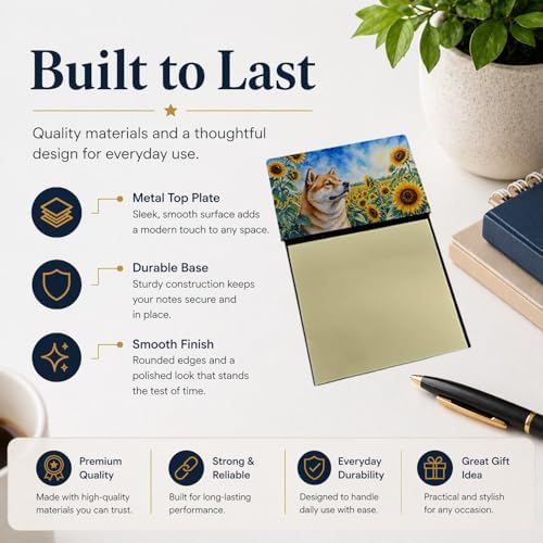 Caroline's Treasures Akita in Sunflowers Watercolor Sticky Note Holder Refillable Dispenser Desk Accessory 3x3 Pad Gift