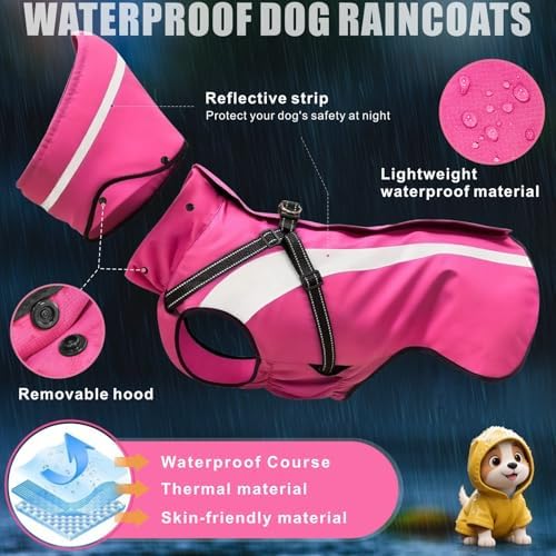 Dog Raincoat Waterproof Raincoats for Dog Reflective Dogs Rain Jackets with Hood Hoodie Pet Rain Poncho Coat for Small Medium Large Dogs Puppies S-XXL (Pink, XXL)