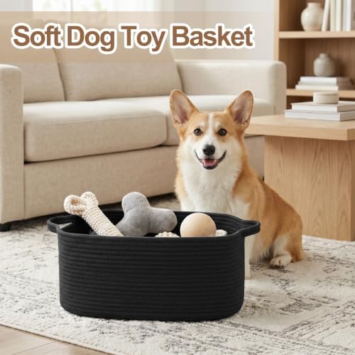 Large Black Basket for Gifts, 16.5" x 12.5" x 7" Big Woven Gift Baskets Empty, Cotton Rope Bin for Clothes, Towels, Cute Kids Dog Toy Storage Bin Box, Decorative Wicker Shelf Closet Organizer