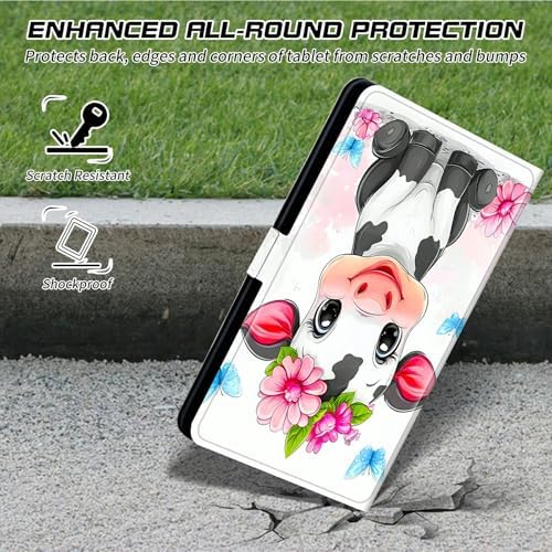 Universal Case for T-Mobile Revvl Tab 2 10.1" Model:9185W 2025/Revvl Tab 5G 10.36" 2023, 360 Degree Rotating Kickstand Protective Stand Leather Shell Cover for 9"-10.5", Flower Cute Cow