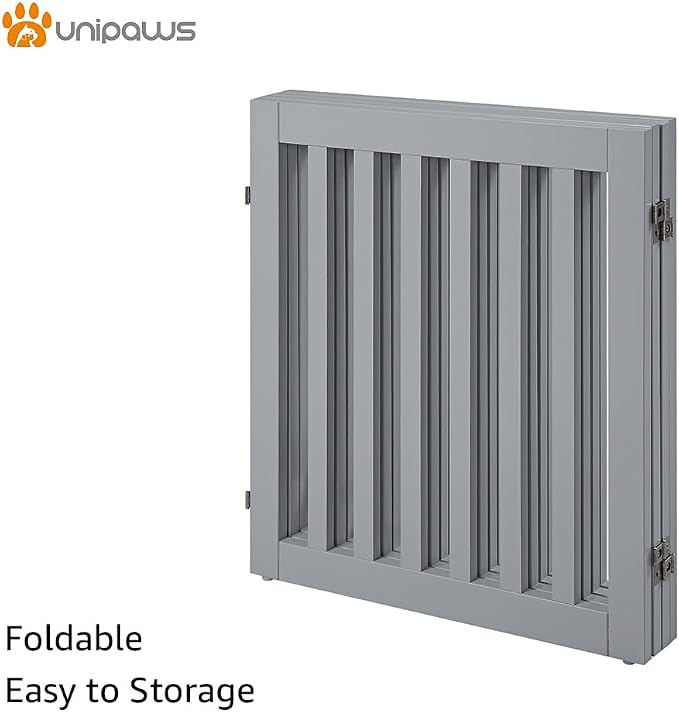 unipaws 24”H Free Standing Pet Gate for Dog Cat, 80”Wide Wooden Dog Gates | Foldable Pet Fence for Doorway, Stairs, Step, Expandable Doggy Barrier, Indoor Use