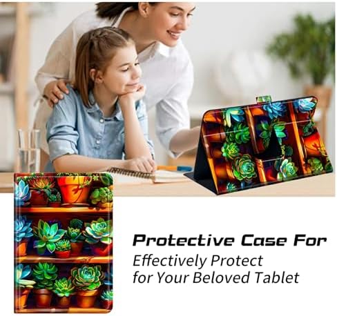 Universal Case for T-Mobile Revvl Tab 2 10.1" Model:9185W 2025/Revvl Tab 5G 10.36" 2023, 360 Degree Rotating Kickstand Protective Stand Leather Shell Cover for 9"-10.5", Plant Succulent