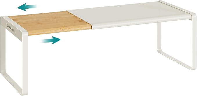 SONGMICS HOME Spice Rack, Expandable Cupboard Shelf Orgnizer,Bamboo | Kitchen Counter Shelves, Bamboo and Steel, Stackable, Cream White and Light Bamboo, BYSTRO Collection UKCS052W01