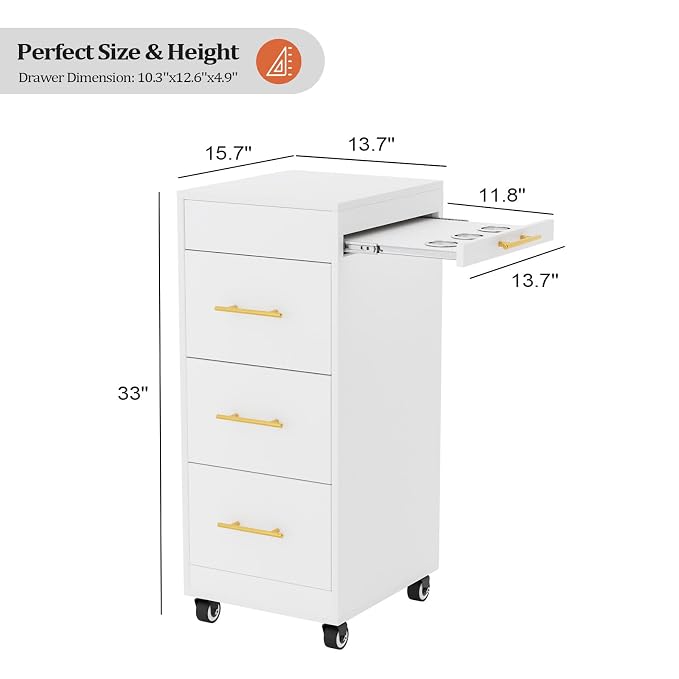 Salon Trolley Cart with Wheels, 3-Drawer Rolling Hair Styling Station, Mobile Beauty Trolley with Hot Tools Holder, Storage for Salon, Barbershop, Spa & Tattoo, White
