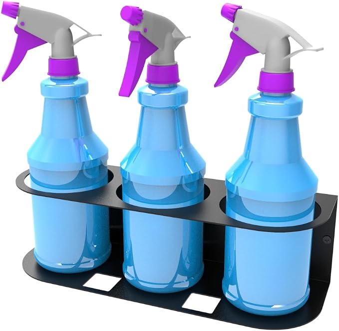 3 Spray Bottles Holder, Steel Wall Mount Storage Organizer | Heavy Duty for All-Purpose at Garage and Home (SBH-3B1Pc)