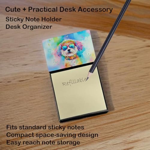 Caroline's Treasures Bichon Frise Hippie Dawg Sticky Note Holder Refillable Dispenser Self-Sticky Note Pads, Memo Pads Blank Desk Accessories