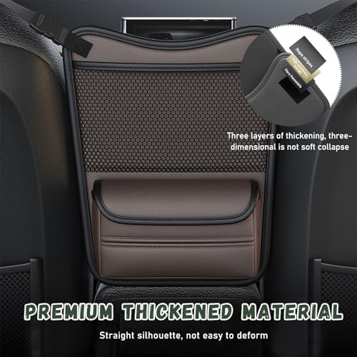 Ohleats Car Organizer Storage Between Seats, Nappa Leather Auto Handbag Holder for Document Phone Storage, Large Capacity Automotive Console Pocket Purse, Car Accessories (Brown)