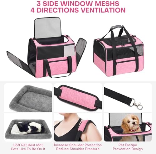 JUNGYOUN Premium Cat Carrier - Pet Carrier for Cat & Small Dogs up to 15lbs - Airline Approved Travel Dog Carrier with Anti-Escape Zippers, Collapsible Travel Bowl & Padded Strap