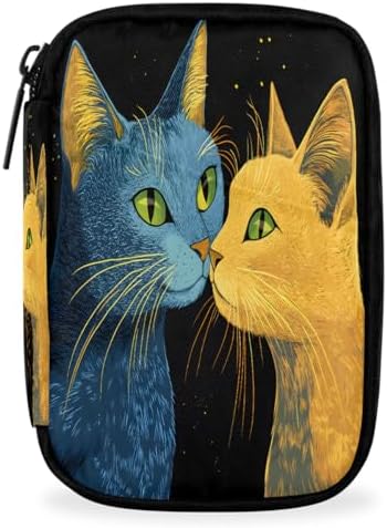 Pill Organizer Box Blue Gold cat 7-Day Weekly Medicine Pill Case Travel Pill Container Portable Pill Holder Storage Purse Bag Small Compact Size for Vitamin Supplement Birth Control