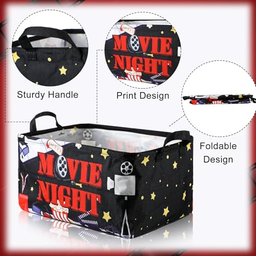 Breling 4 Pcs Movie Night Gift Baskets with Handles Movie Night Supplies Theater Clapboard Popcorn Large Collapsible Storage Bins Boxes for Gifts Snacks Wardrobe Shelves Home Storage, 15 x 10 x 8 Inch