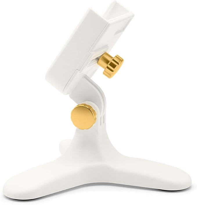 WeatherTech DeskFone in White - Adjustable, Universal Cell Phone Holder Mount Stand for Desk, Counter, Table - Tripod Design for iPhone & Smartphone Charging - Gold Metal Knobs