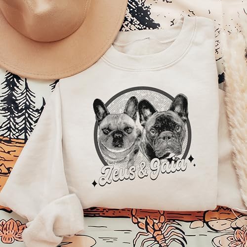 Chillever Personalized Dog Potrait Hoodie, Custom Photo Dog Mom Shirt, Sweatshirt, Gift for Dogs Cat Lovers