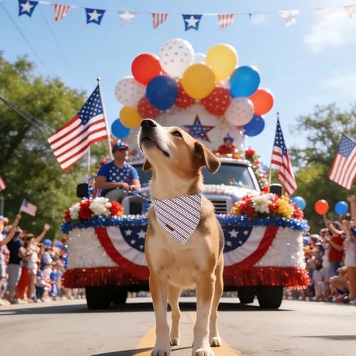 4th of July Dog Bandana, Patriotic Puppy Bandana for Small Medium Dog, Cotton American Flag Pet Triangle Bid Scarf Kerchief for Girl Boy Dogs or Cats