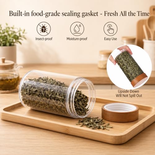 Suclain 12 Pack 15oz Clear Tea Storage Containers with Airtight Lids 15oz Plastic Food Storage Jar with Acacia Wood Lids for Loose Tea Coffee Sugar Candy Herbs and Spices