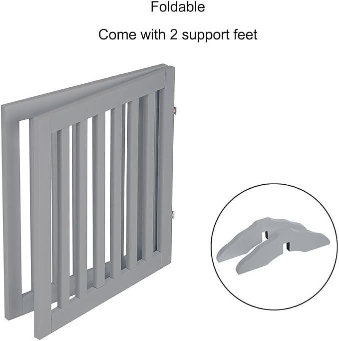 unipaws 24”H Free Standing Pet Gate for Dog Cat, 40”Wide Wooden Dog Gates | Foldable Pet Fence for Doorway, Stairs, Step, Expandable Doggy Barrier, Indoor Use