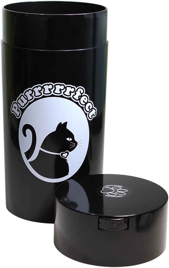 Tightpac Pawvac 5 to 24 Ounces Container, Airtight Pet Food and Treats Storage Jar - Patented Vacuum Seal Container for Pet Food, Treats and other Dry Goods - Black With Cats