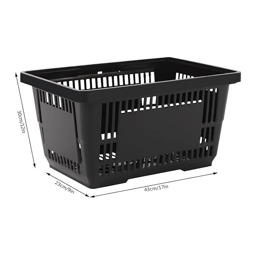 12PCS Shopping Baskets with Handles, 17x12x9inch Plastic Storage Bins Grocery Baskets, 21L Portable Shop Basket Used for Supermarket, Retail, Bookstore (Black)