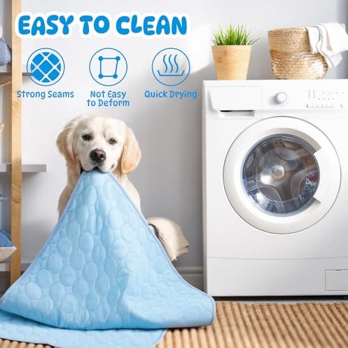 Chunful 27 x 21 Inches 4 Pcs Dogs Cooling Mat for Cats Pet, Summer Washable Dog Cooling Pad with Non-Slip Bottom & Storage Bags, Foldable Self-Cooling Blanket for Crate Sofa Floor Car