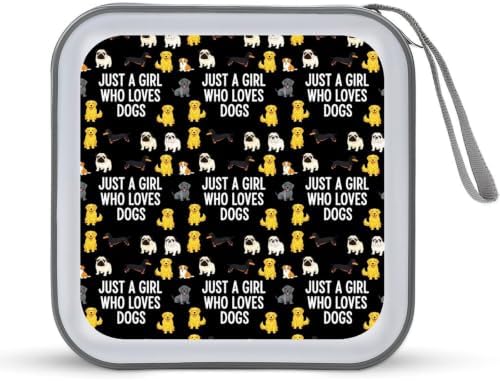 40 Capacity CD Case Puppy Dogs Protective DVD Holder Wallet | Just A Girl Who Loves Puppy Dogs Animals Lover Disc Storage Organizer Binder, Hand Strap, Zipper Closure for Home Car