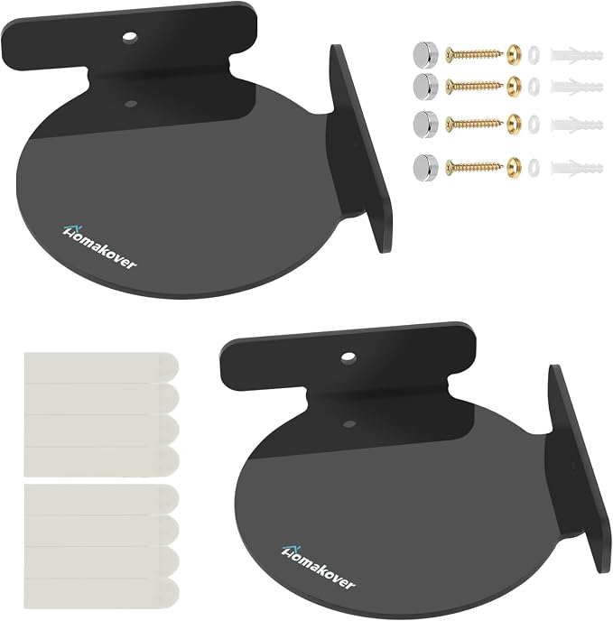 2 Pack Acrylic Mini Circular Corner Shelf Mount for Security Cameras, Baby Monitors, Plants & More, Universal Cam Holder, Easy to Install, Screwless with Damage-free Replacement Strips (Black)