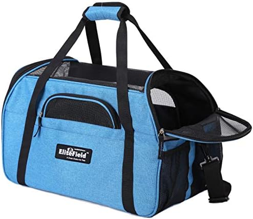 EliteField Soft-Sided Pet Carrier for Cats & Small Dogs (3-Year Warranty) | Airline Approved, Removable Bed & Cover, Built-In Leash, Luggage Sleeve, Seat Belt Loop, Waterproof, Durable, Foldable