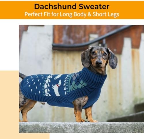 Lelepet Mini Dachshund Sweater Turtleneck Dog Sweaters for Small Dogs XS-XL | Pullover Knitted Dog Coat,Cold Weather Dachshund Clothes, Fall/Winter Cozy Outfit for Wiener Dog,Stretchy Knitwear,Slate Blue