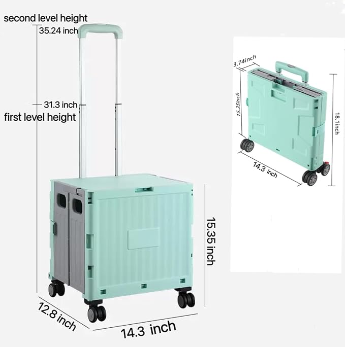 Foldable Utility Cart, Portable Rolling Crate with 360° Rotating Wheels, Detachable Lid,Telescoping Handle, Collapsible Trolley for Travel, Office, Grocery, and Storage (Purple)