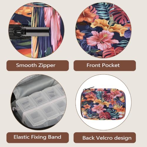 Travel Pill Organizer Navy Tropical Flower Small Pill Case