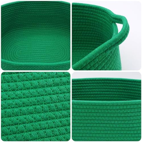 Woven Basket with Gift Bags and Ribbons, 14"X 10" X 6" Storage Basket Green | Gift Storage Organizer Basket Bin Shelf Shelves Cotton Rope Basket for Nursery, Pet Toys