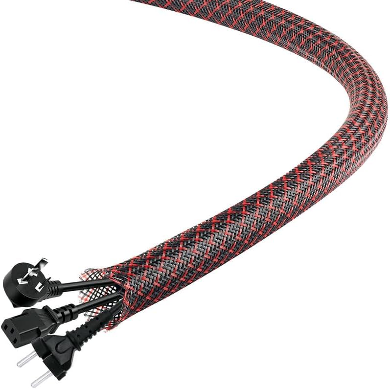 25Ft-1/4inch PET Expandable Braided Wire Sleeving,Wire Loom Cable Sleeve for TV,Computer,Home Theater,Automotive,Home Industrial,Electrical Wires,Chemical,Protect Cat from Chewing Cords,BlackRed