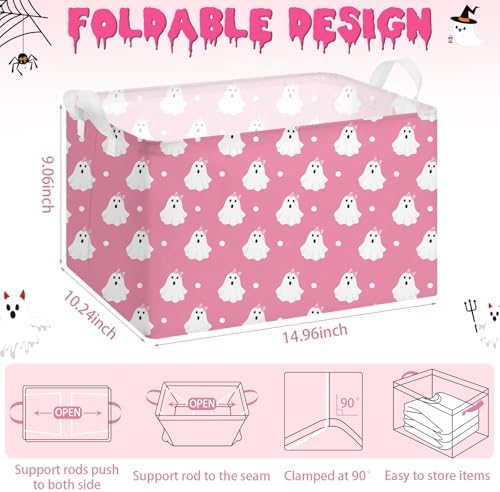 Chunful 4 Pcs Pink Halloween Storage Baskets Cute Ghost Boo Basket