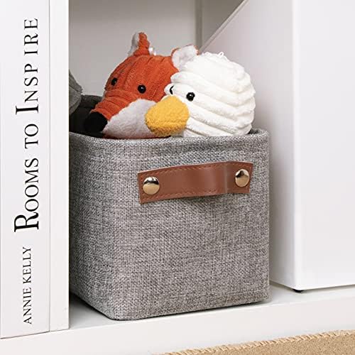 DULLEMELO Fabric Bathroom Storage Bin with Leather Handles, Narrow Organizer for Towels, Toilet Paper Rolls, Storage Basket for Back of Toilet, Vanities, Shelves & Cabinets (Gray)